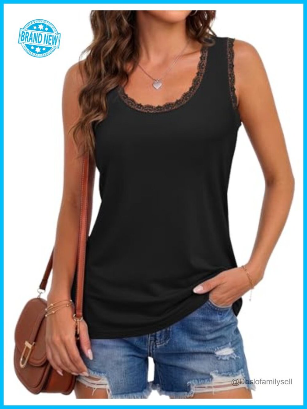 Womens Lace Scoop Neck Sleeveless Tank Top Cami Summer Casual